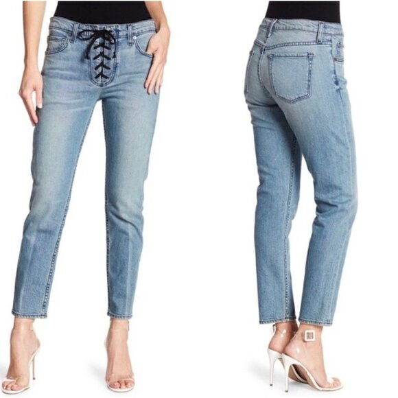 A.L.C. Women's Light Wash Yoko Lace Up Front Mid Rise Slim Relaxed Jeans Size 2 - Picture 1 of 8